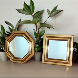 Set of 2 Gold Vintage 1987 Burwood Geometric Art Deco Mirrors